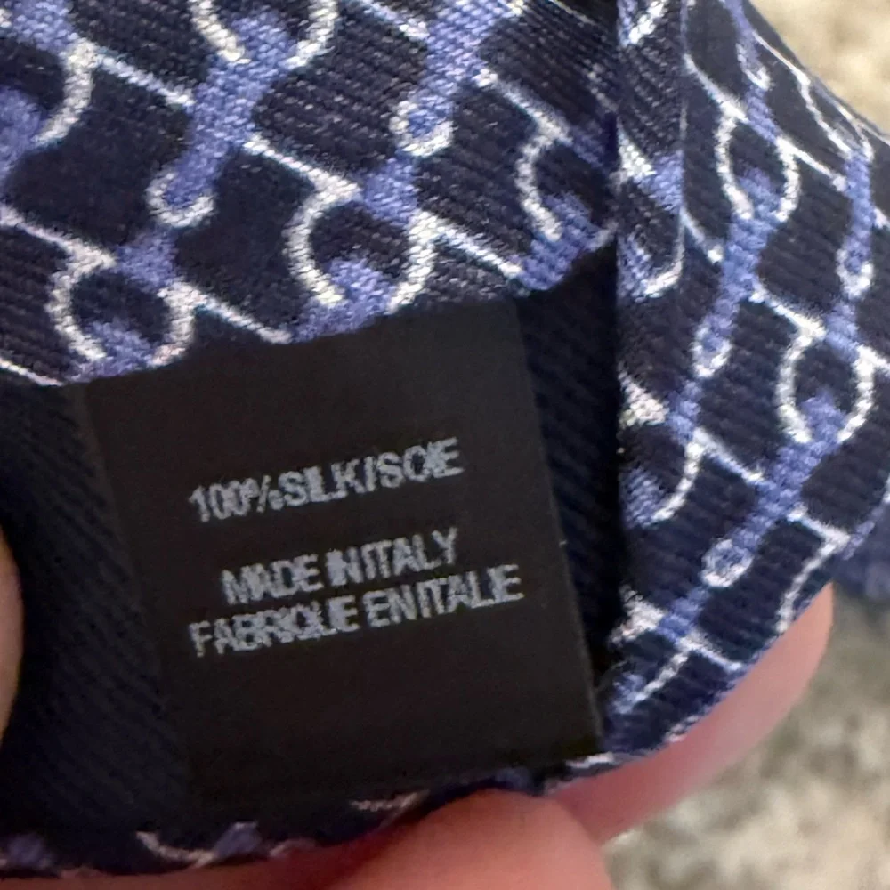 Saks Fifth Avenue Navy and White‎ Geometric Tie